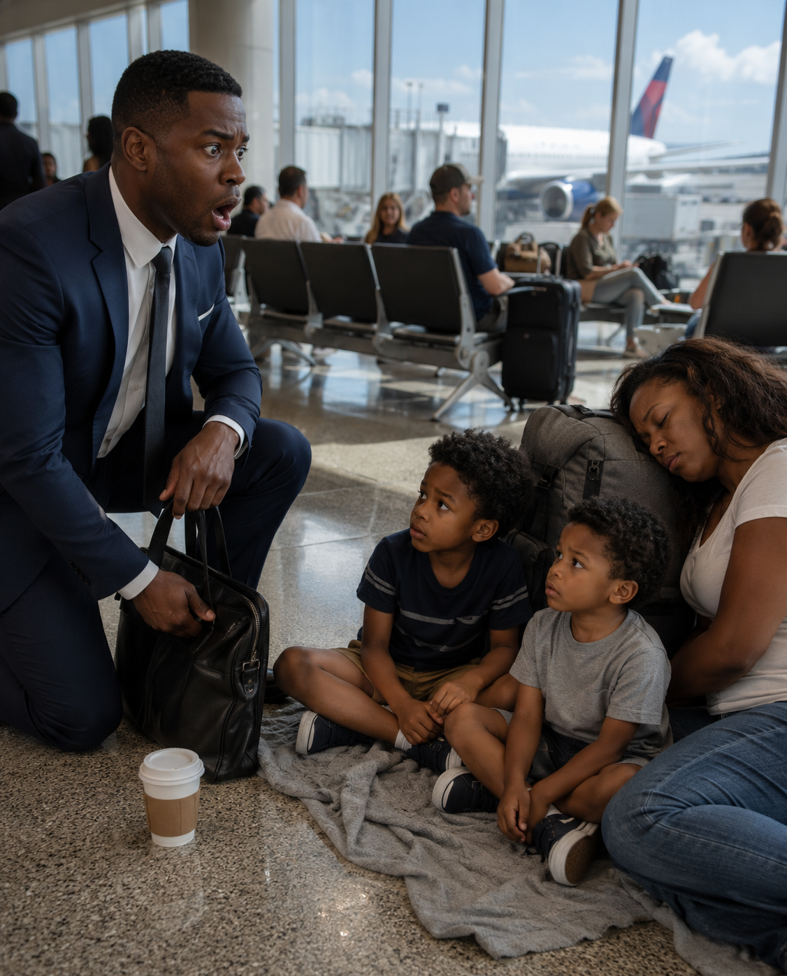 A Wealthy Hotel Owner Was About to Board a Flight in Denver — Until Two Little Boys Sleeping Beside a Tired Woman Looked Up at Him… and Their Faces Nearly Brought Him to His Knees