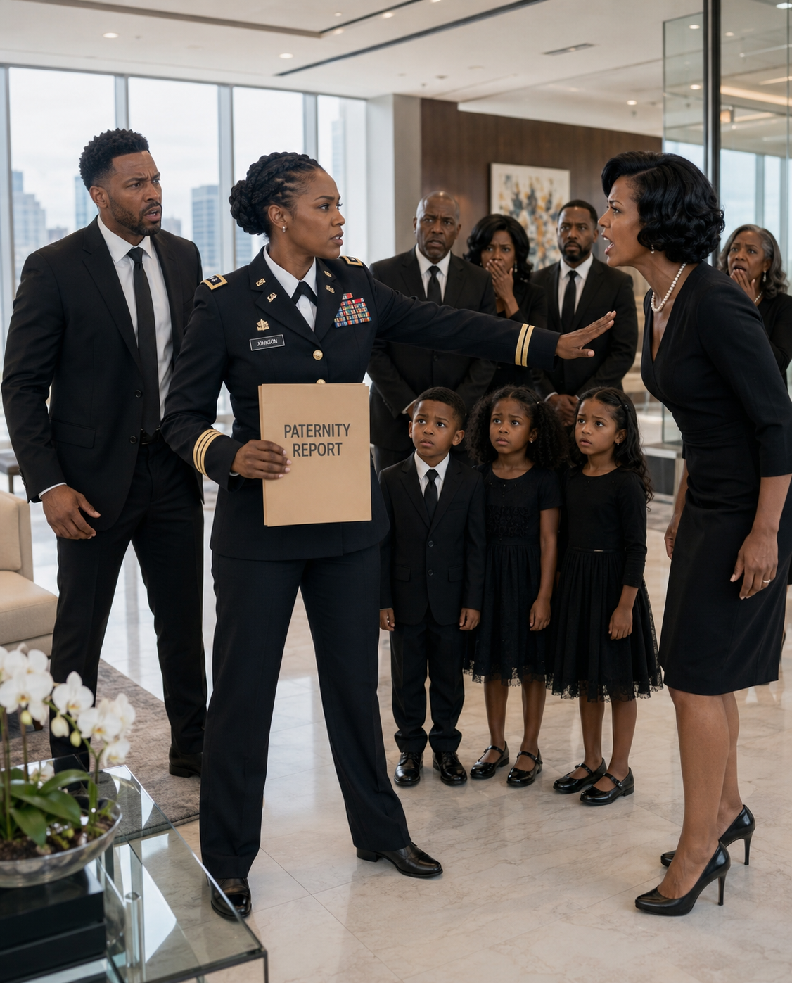 I walked into my ex-husband’s family funeral with five children beside me, and the whispers started before we even reached the grave. But the moment he looked at them and saw his own face reflected in all five, the woman who helped destroy my marriage turned pale enough that I knew the past was about to come crashing down in front of everyone…