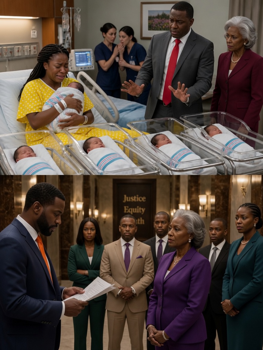All five babies in the bassinets were Black. My husband took one look and shouted, “They’re not my children!” Then he walked out of the hospital and never came back. I held five newborns alone as nurses whispered and doors closed behind him. Thirty years later, he stood before us again— and the truth waiting for him shattered everything he thought he knew.