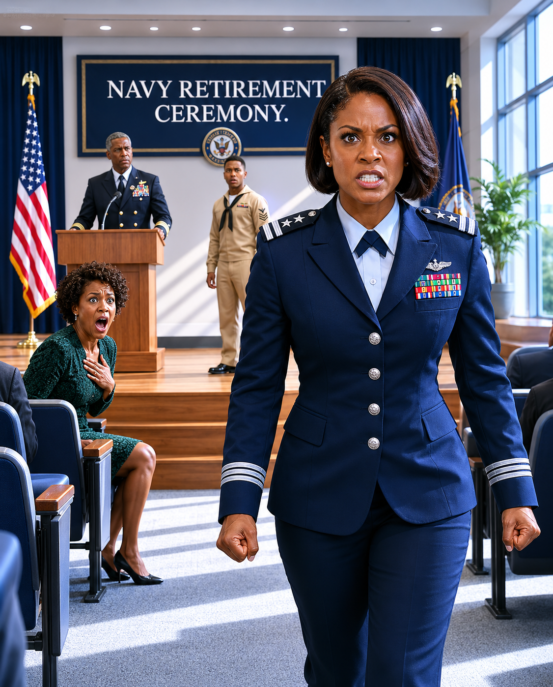 My name is Rebecca Hayes. At my father’s Navy retirement ceremony, security said I wasn’t invited. My father smirked while my brother took the spotlight. Then I opened my trunk, revealed my hidden dress uniform, pinned on three silver stars, and walked inside.