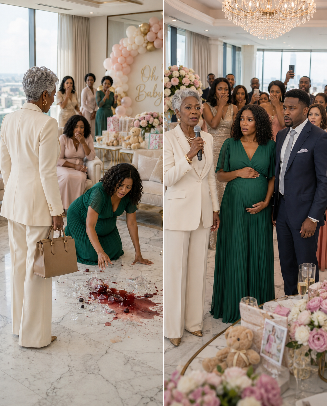 During my daughter’s baby shower, I walked in to find her on her hands and knees scrubbing spilled wine off the rug.