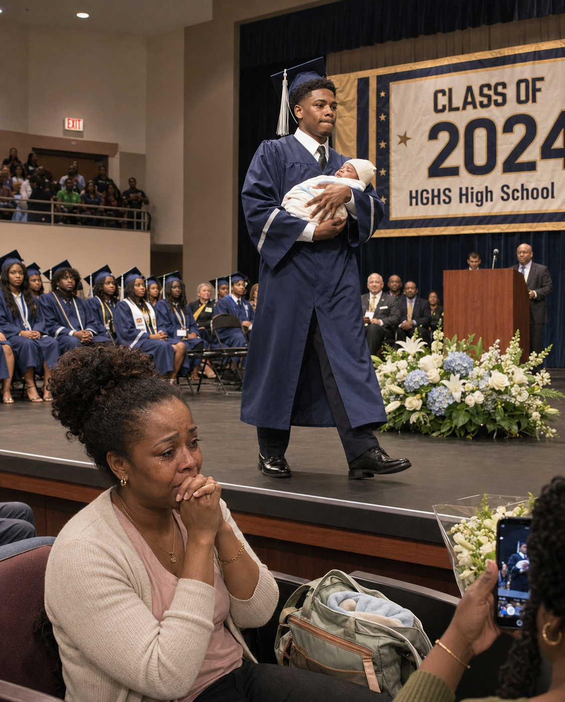 They Laughed When My Son Walked Across His Graduation Stage Holding A Newborn — One Woman Whispered “Just Like His Mother”… But What He Said Next Left The Entire Room Silent