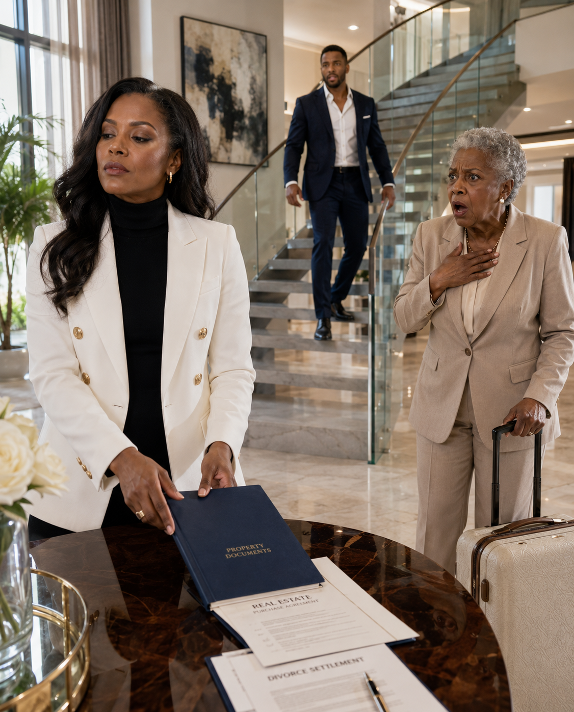 Five days after my divorce was finalized, my ex-mother-in-law walked into my kitchen with two suitcases and said, “You have no business being here anymore.” But when I opened the folder my ex-husband had hidden for years, he could not even look his mother in the eye.
