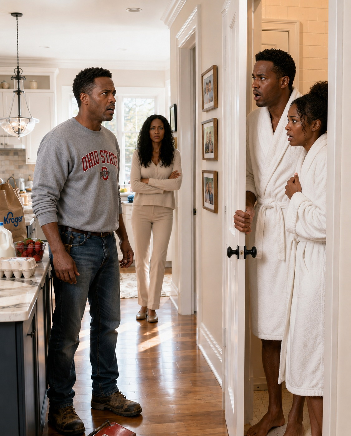I Walked Into My House And Heard My Husband Whispering To A Married Woman From Our Neighborhood Behind The Bathroom Door. I Didn’t Cry Or Scream. I Locked The Door From The Outside, Turned Off The Water, And Invited Her Husband Over To “Handle The Problem.”