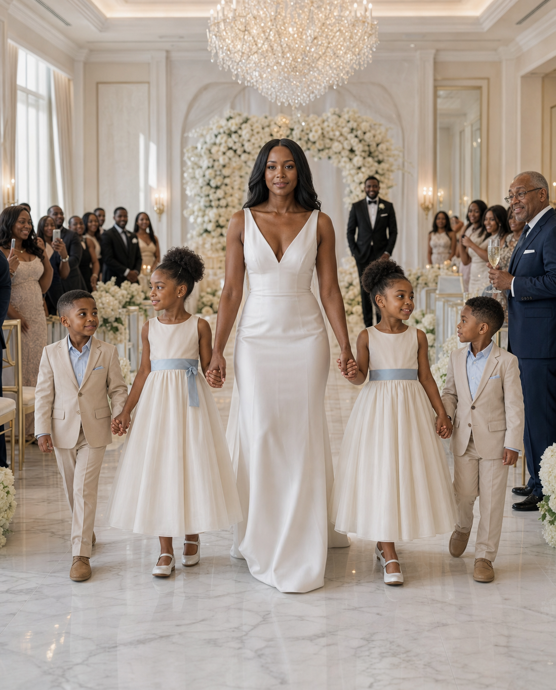 “Take The Money And Disappear — You’re Not Worth My Son’s Future,” My Billionaire Father-In-Law Told Me As He Slid A $120 Million Check Across The Table — I Signed Without A Word While Carrying A Secret He Never Knew… But Five Years Later, I Walked Into His Son’s “Wedding Of The Decade” With Four Identical Children Beside Me, And The Moment Their Faces Turned Toward The Altar, The Entire Room Went Quiet