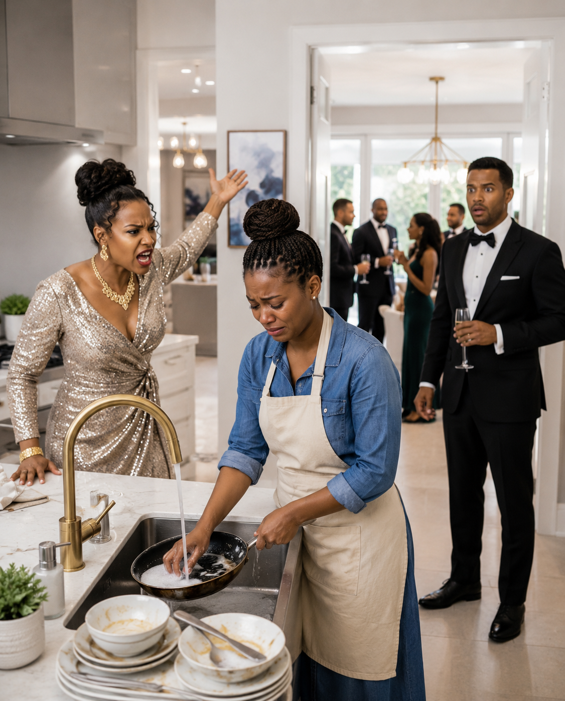 Millionaire Husband Returned Home Early To Surprise His Wife — But Found Her Washing Dishes Like A Maid In The Very House Where She Should Have Lived Like A Queen… While His Family Hosted A Lavish Party Upstairs Using His Money, And No One Expected What Happened Next