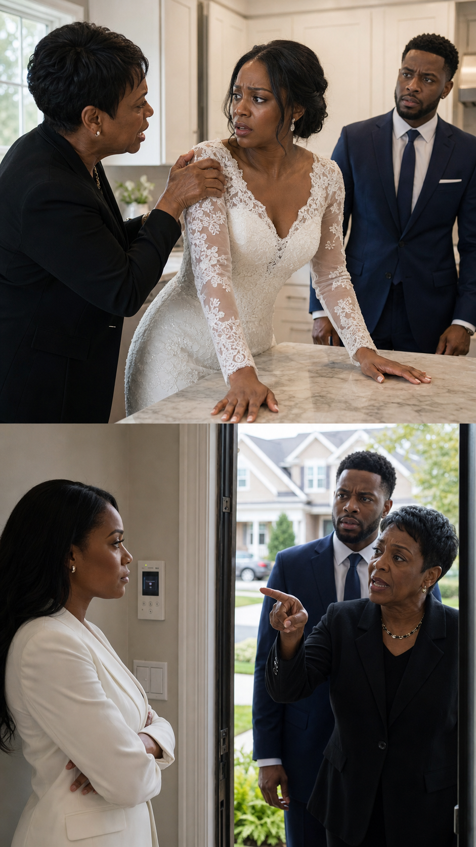 When my mother-in-law tore my white dress in the middle of my kitchen, she screamed, “My son pays for everything in this house!” My husband stood beside her and said nothing.