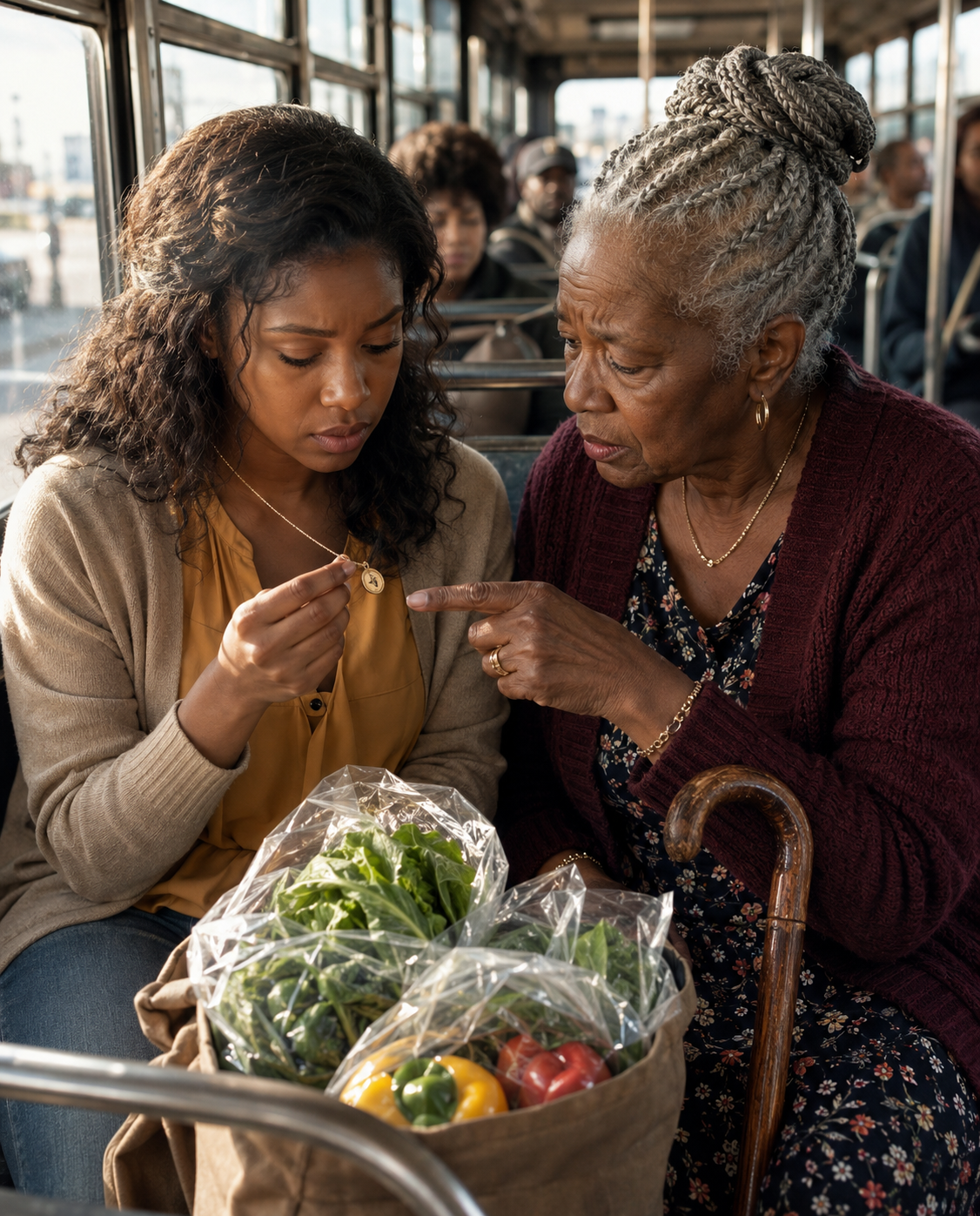 I Gave My Seat to an Old Woman on the Bus. She Whispered, “If Your Husband Buys You a Necklace, Put It in Water First.” That Night, I Learned His Gift Wasn’t Love… It Was a Death Sentence.