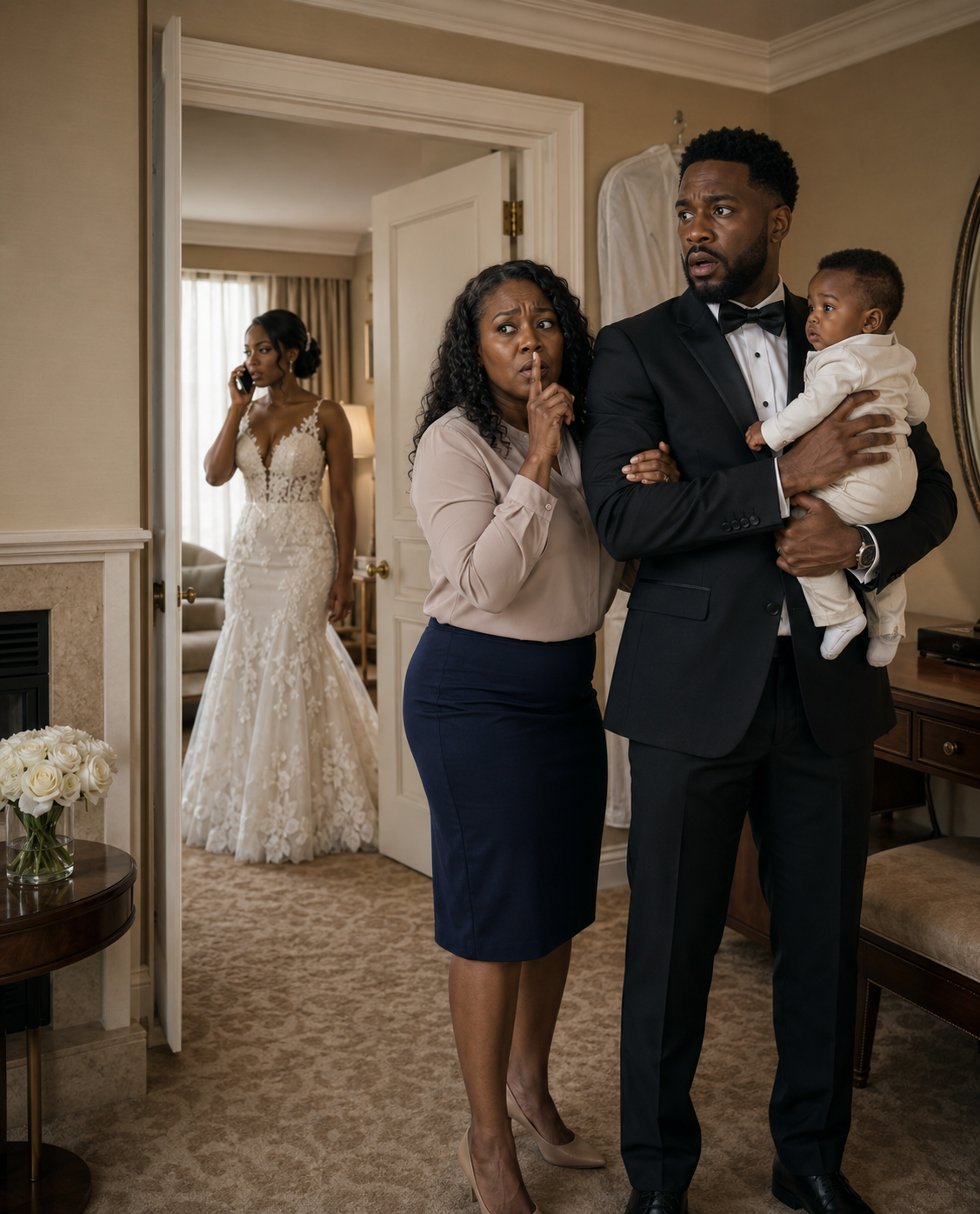 A Groom Holding His Baby Just Hours Before His Dream Wedding Was Quietly Stopped by the Nanny — Until a Single Phone Call Revealed a Secret About the Child in His Arms He Never Saw Coming