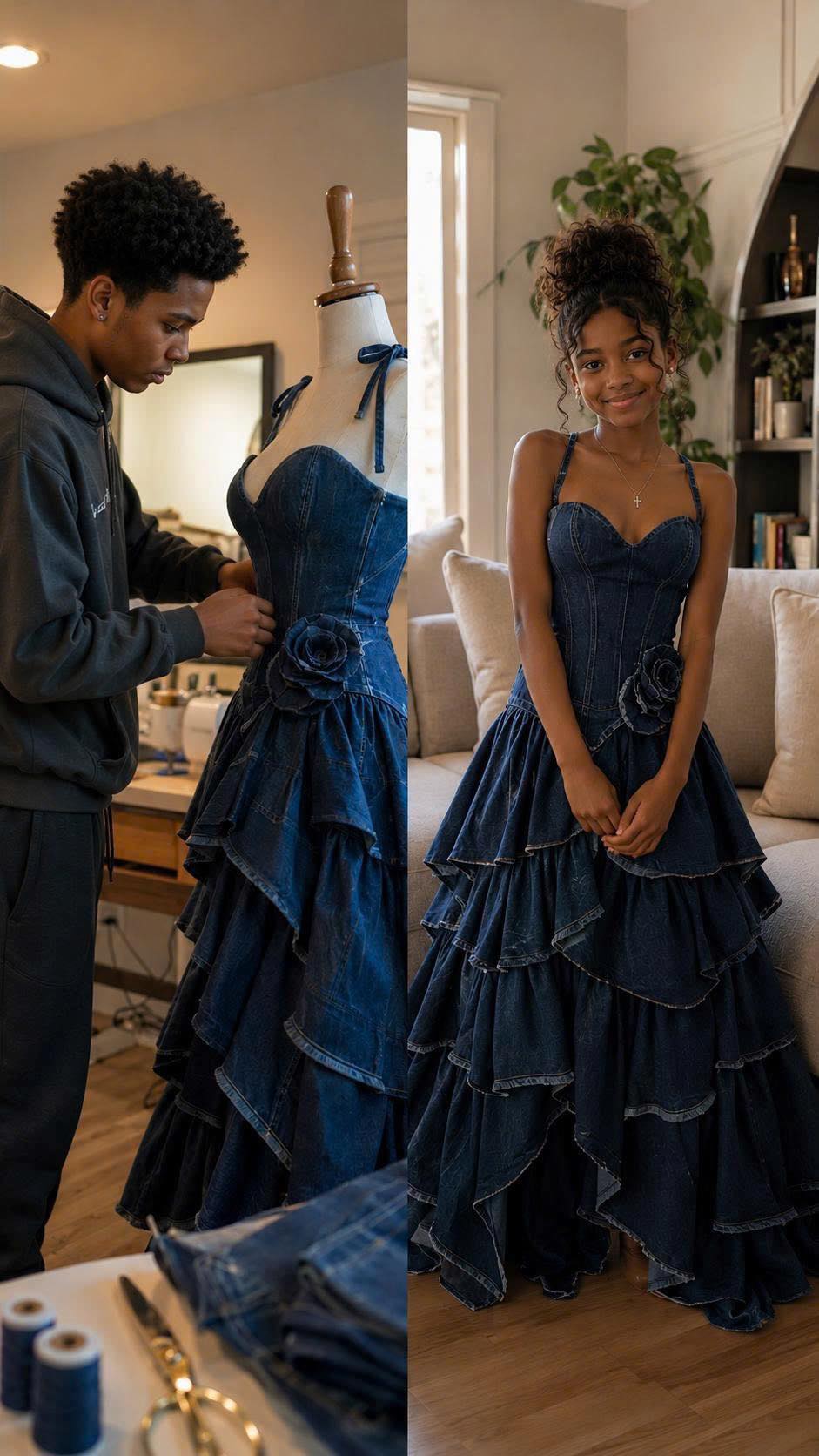 My Stepmom Refused to Give Me Money for a Prom Dress – My Brother Sewed One from Our Late Mom's Jeans Collection, and What Happened Next Made Her Jaw Drop