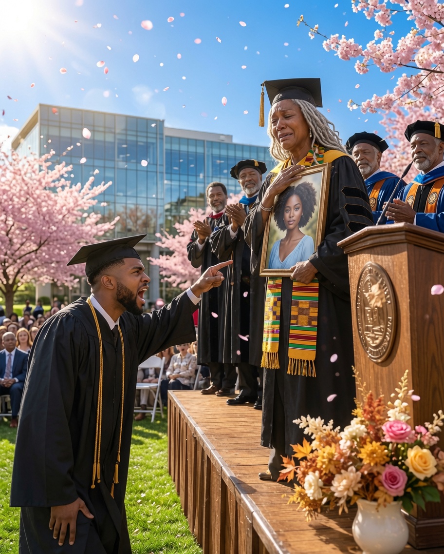 My son banned me from his med school graduation, texting that my scarred hands and limp would embarrass his wealthy in-laws. I had scrubbed floors for 30 years to pay his tuition. I showed up anyway, hiding in the very back row. But the moment the University President announced the 'Lifetime Hero Award' and called my name to the stage, I stepped out of the shadows. As I limped past his row, my son's arrogant expression shattered into absolute terror...