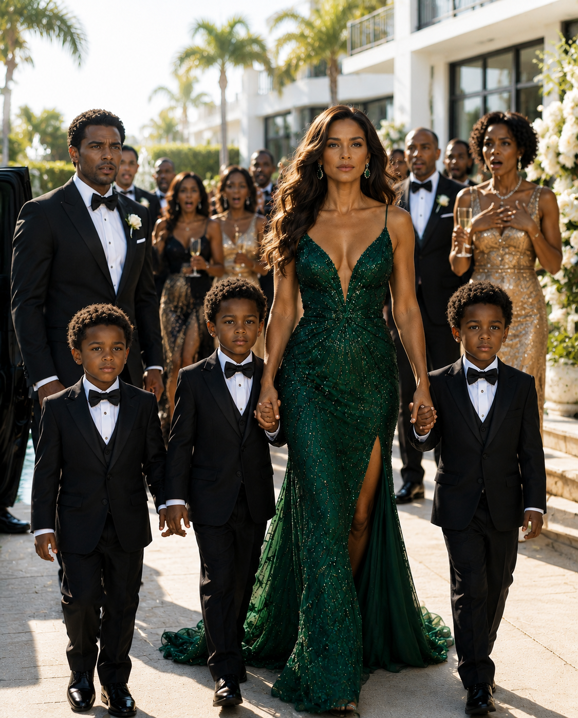 "I brought my five-year-old triplet sons to my millionaire ex-husband’s wedding, and the second his family saw them, the entire mansion went completely silent. M1