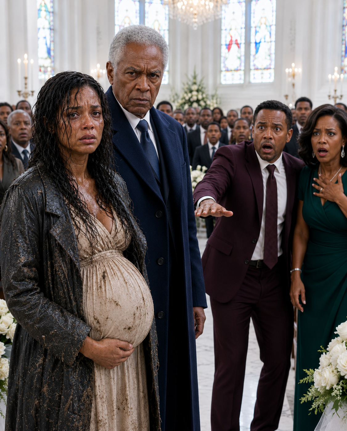 My husband pushed me off an icy cliff when I was nine months pregnant, just to collect a 50 million life insurance payout. At my fake funeral, he smiled next to his mistress as he said, “They both froze to d:ea:th.” Then the cathedral doors burst open… and I walked in alive, my enormous belly bruised and battered, on the arm of the billionaire CEO of the insurance group: my biological father.