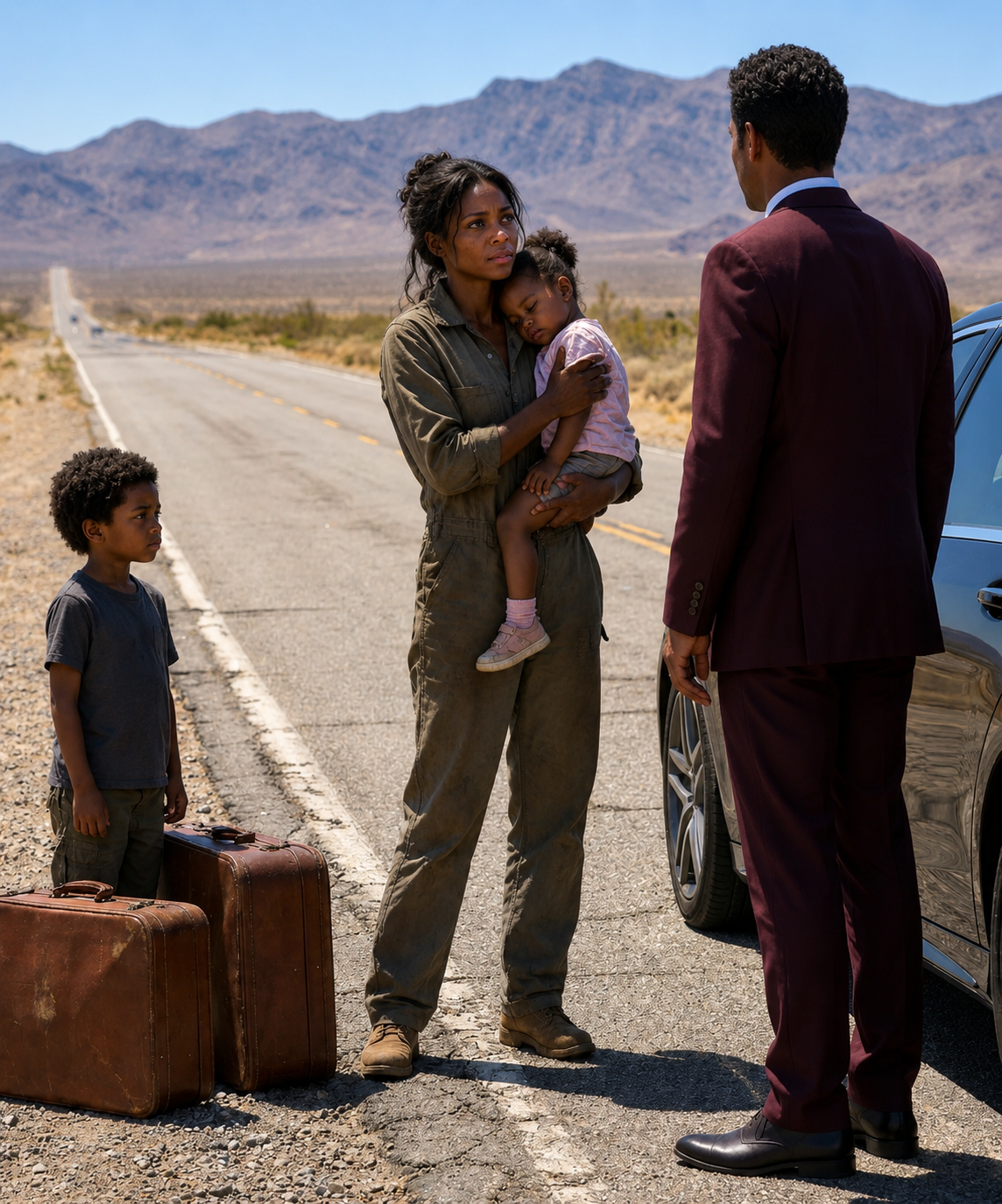 While I was standing on the side of a deserted highway with two hungry children, a billionaire’s black sedan stopped in front of me.