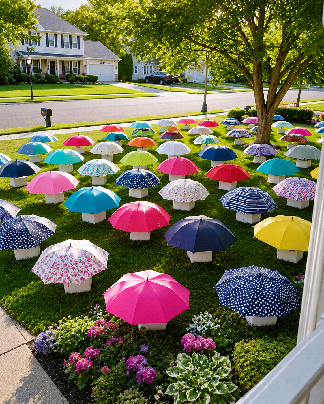 My Son Gave His Umbrella to a Pregnant Stranger in the Rain – The Next Morning, 47 Umbrellas Appeared on Our Lawn, Each With a Numbered Box That