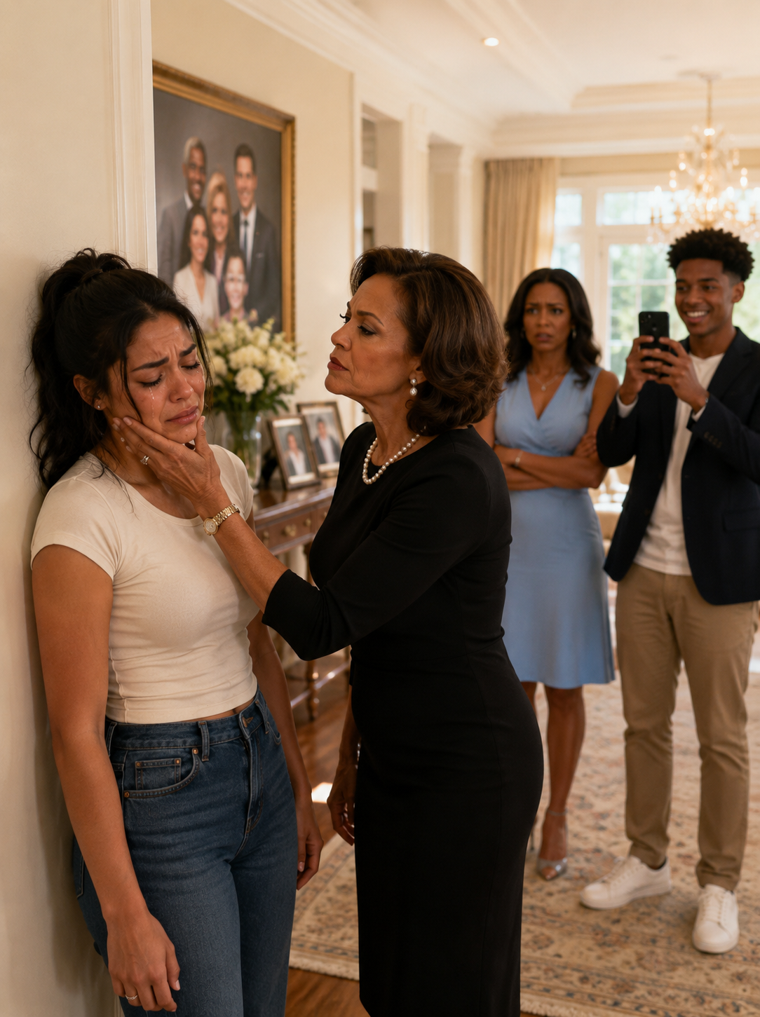 My Mom Sl@pped Me So Hard I Crashed Into The Wall. My Sister-in-law Spat On Me And My Brother-in-law Laughed While They Called Me A Gold-Digger Thinking My Husband Was Away On Deployment. But When The Door Opened And He Stepped Into The Room, His Next Words Left Them Frozen In Terror.