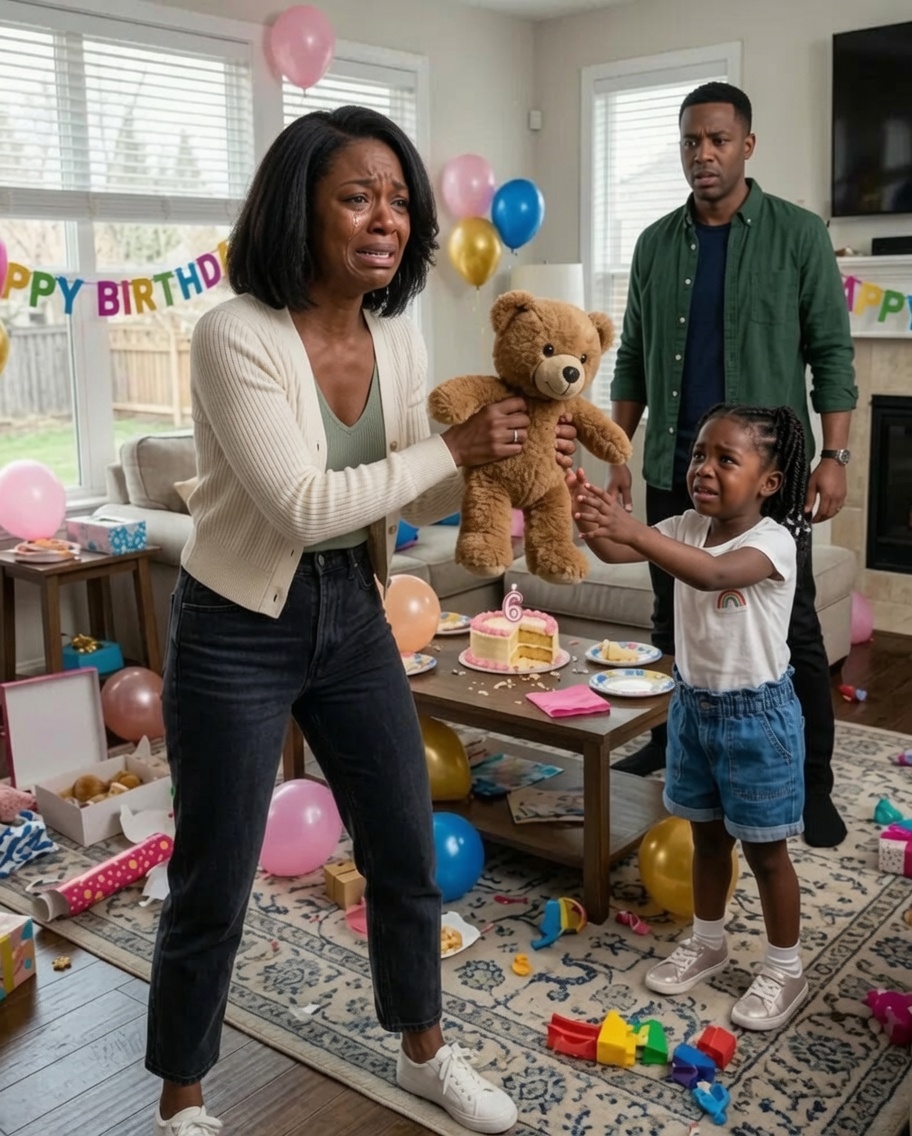 My in-laws sent my 6-year-old daughter a cute brown teddy bear for her birthday. She smiled for a second, then suddenly froze and asked, “Mommy, what is it?