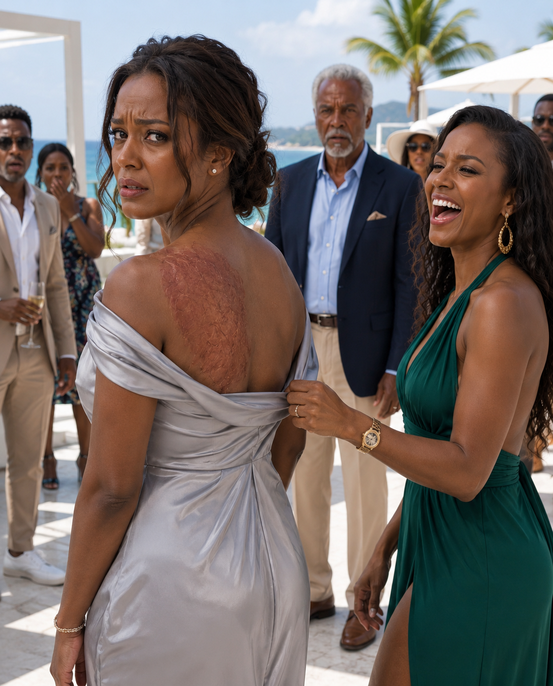 My sister ripped my shirt open on a luxury beach in front of Navy officers and laughed at the scars covering my back. My father stood there in silence while everyone stared at me like I was broken.