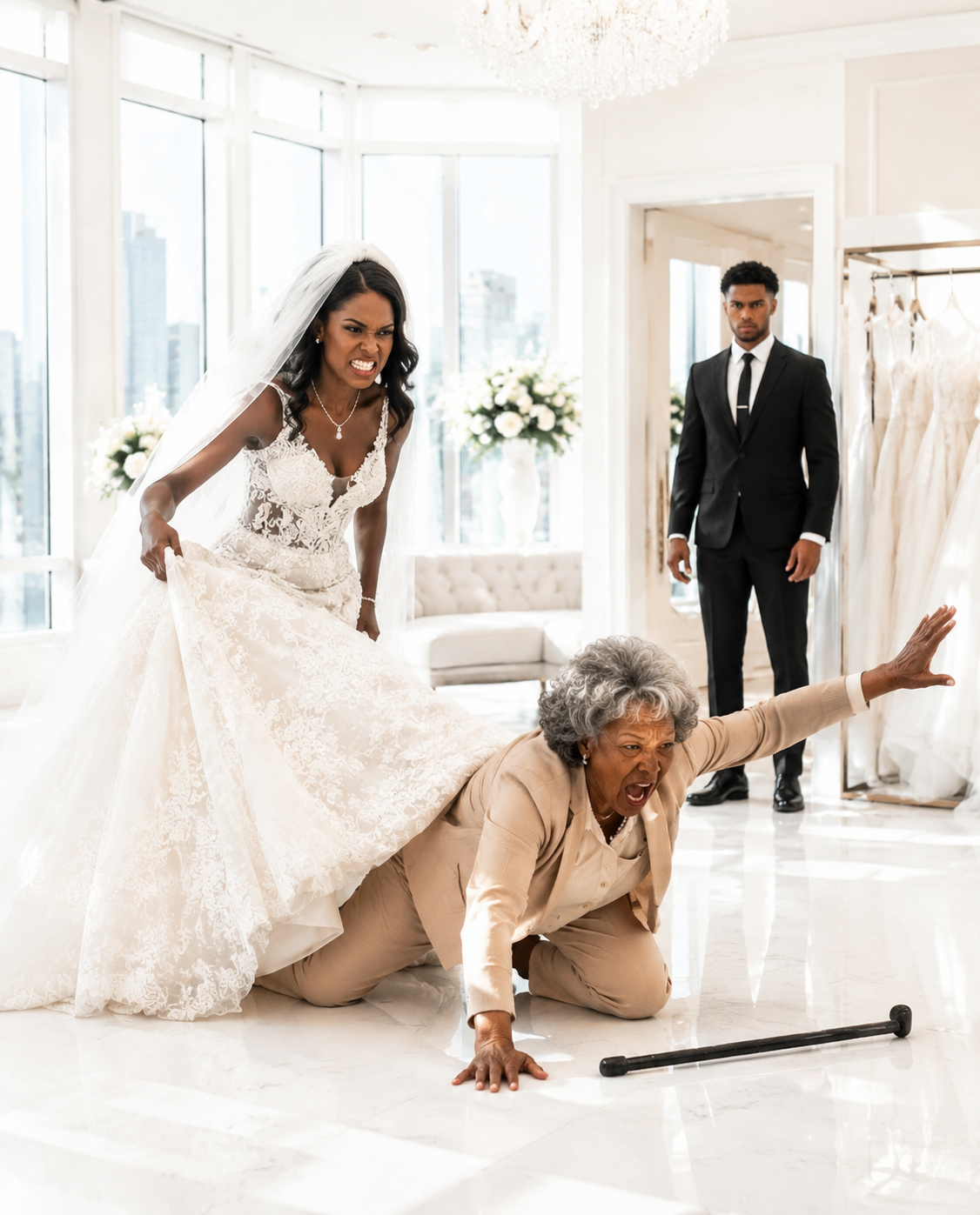 During her VIP wedding dress fitting, I caught my fiancée kicking
