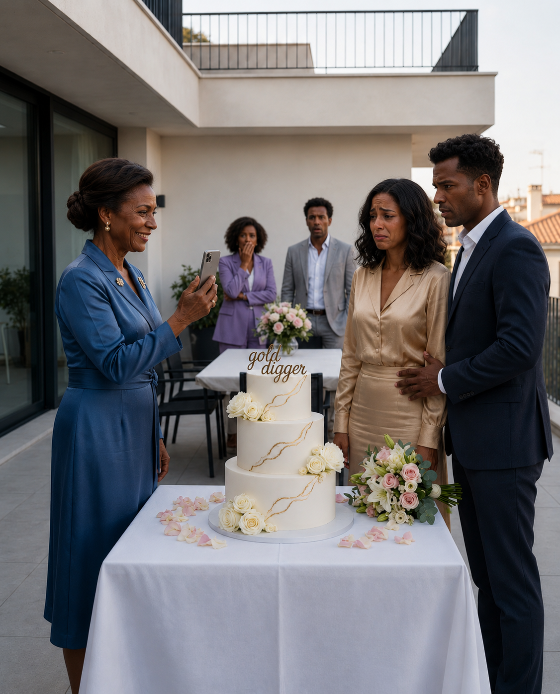 My mother-in-law gave me an anniversary cake that said, “Congratulations on being a gold digger.” Everyone laughed until my husband stood up and revealed the dark secret behind his father’s abandonment of her. The party ended in disaster.