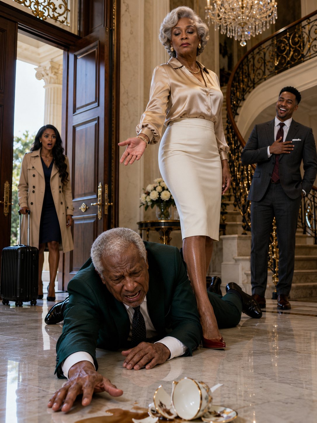 I came home just in time to see my injured father crawling across the marble floor while my stepmother laughed above him. “Crawl faster, Richard, or you get no medicine,” she said, pressing her heel near his trembling hand.