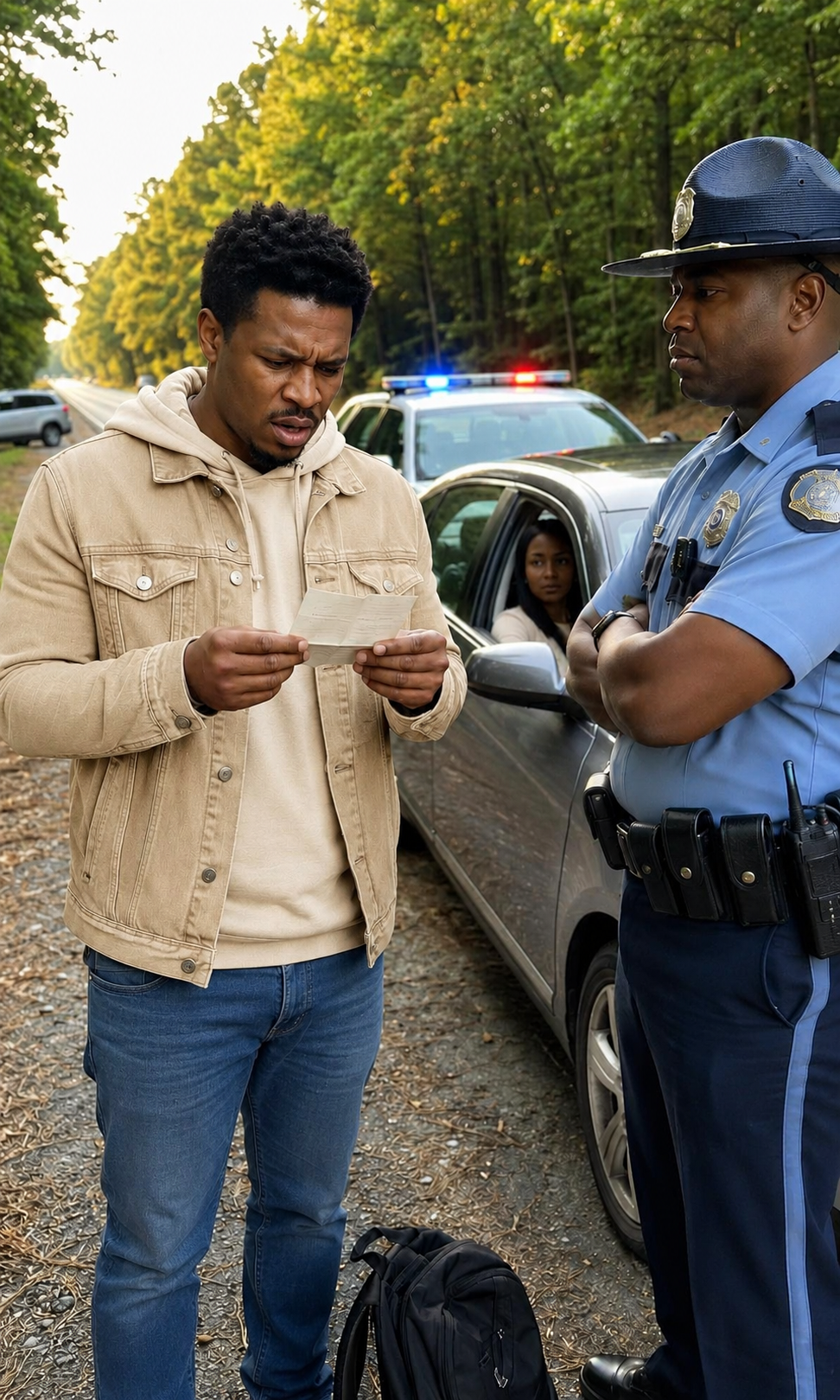 My wife got pulled over for speeding, and after the officer checked her license, he asked me to step out of the car. His face turned serious. “Sir, you need to hear me carefully. Do not go home tonight. Go somewhere safe.” I just stared at him. “What? Why?” He hesitated, then lowered his voice. “I can’t explain it here. But what I found is bad. Very bad.” Then he slipped a note into my hand. When I opened it, my whole world changed.