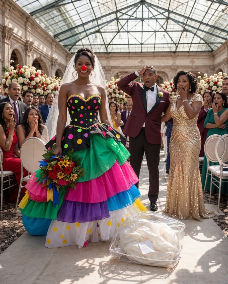 My mother-in-law hid my wedding dress and left me a clown costume along with a note that read, “Know your place”; in front of 200 guests, I put it on, took my father’s hand, and walked down the aisle