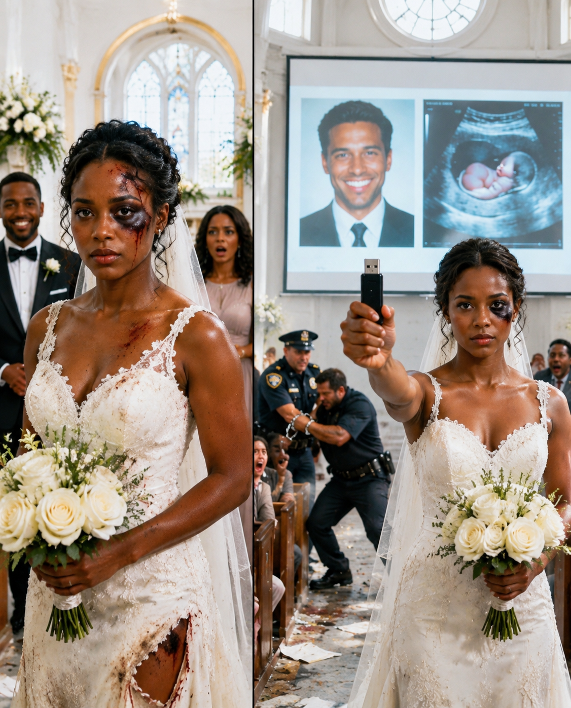 I walked down the aisle with a split lip and a torn veil. My fiancé smirked at his groomsmen and said loudly, “She needed a reminder