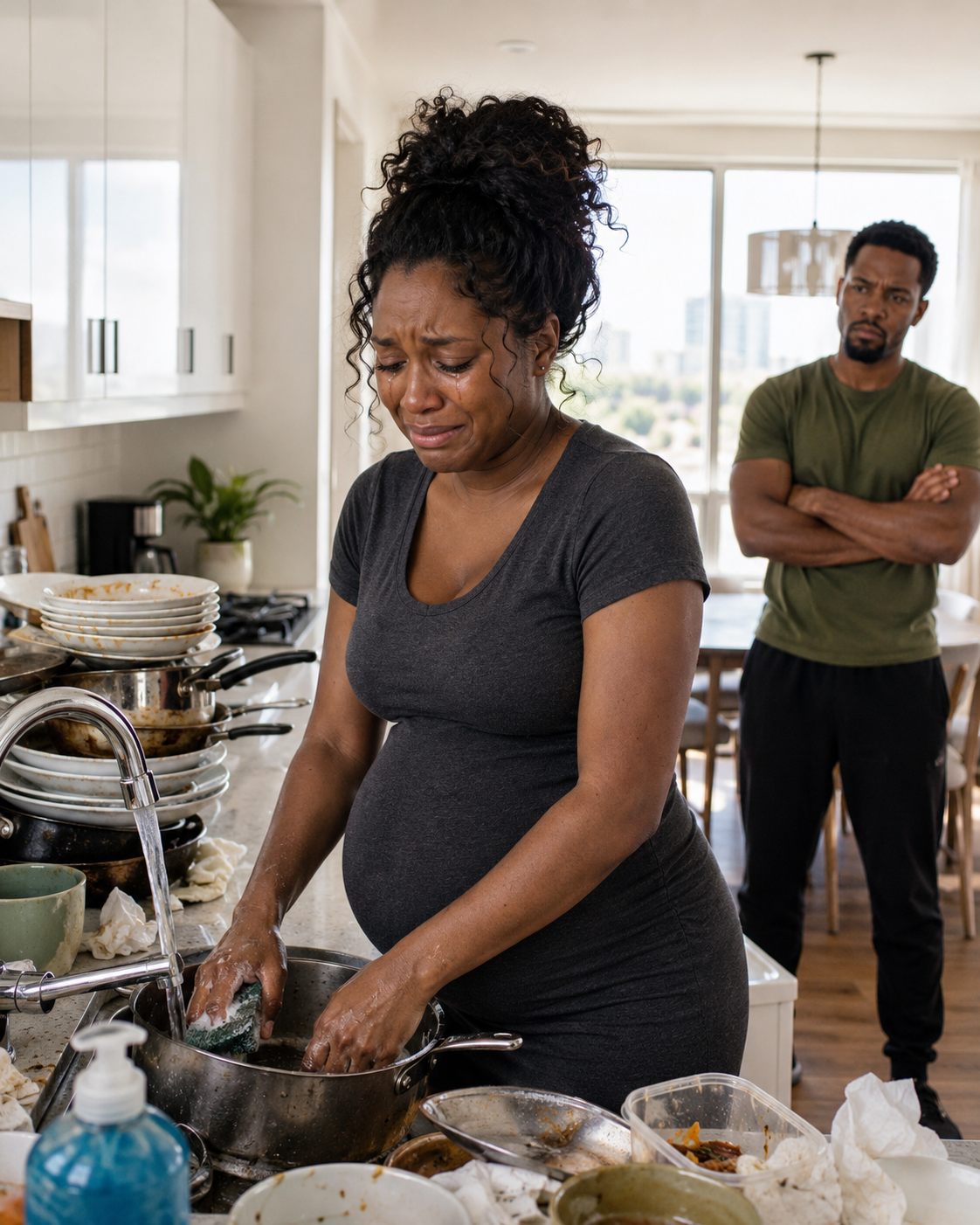 When I saw my eight-month pregnant wife washing dishes alone at ten o’clock at night, I called my three sisters and said something that left everyone silent. But the strongest reaction