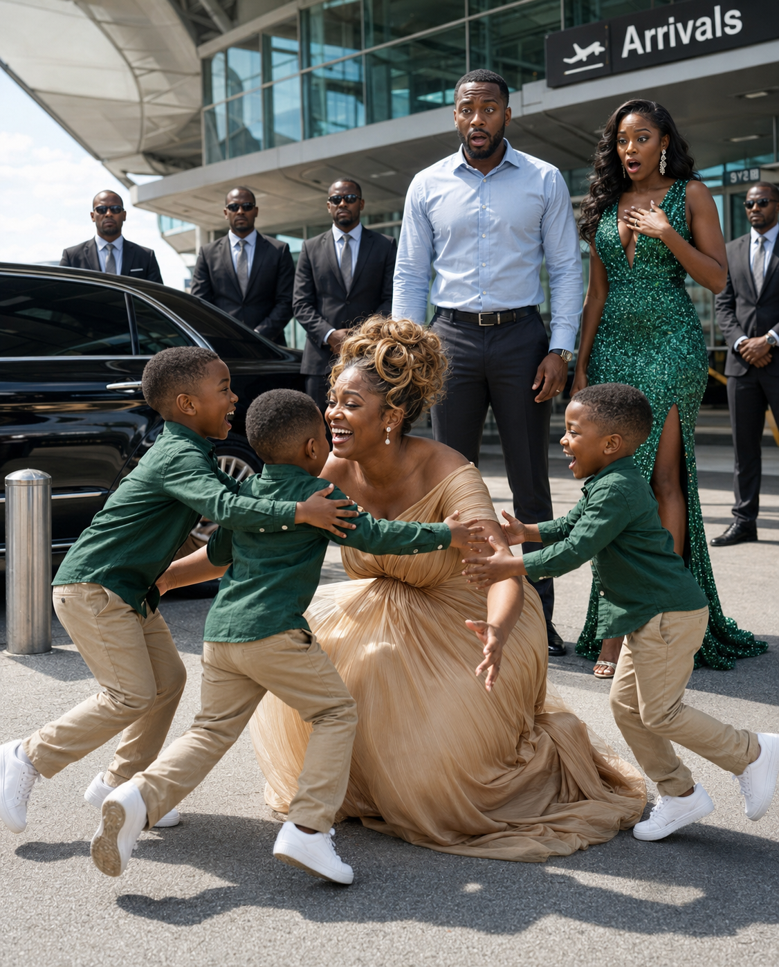 My billionaire ex-husband sat next to me on a flight just to sh3me me—until three little boys stepped out of a Bentley and ran toward me, calling, “Mom!”