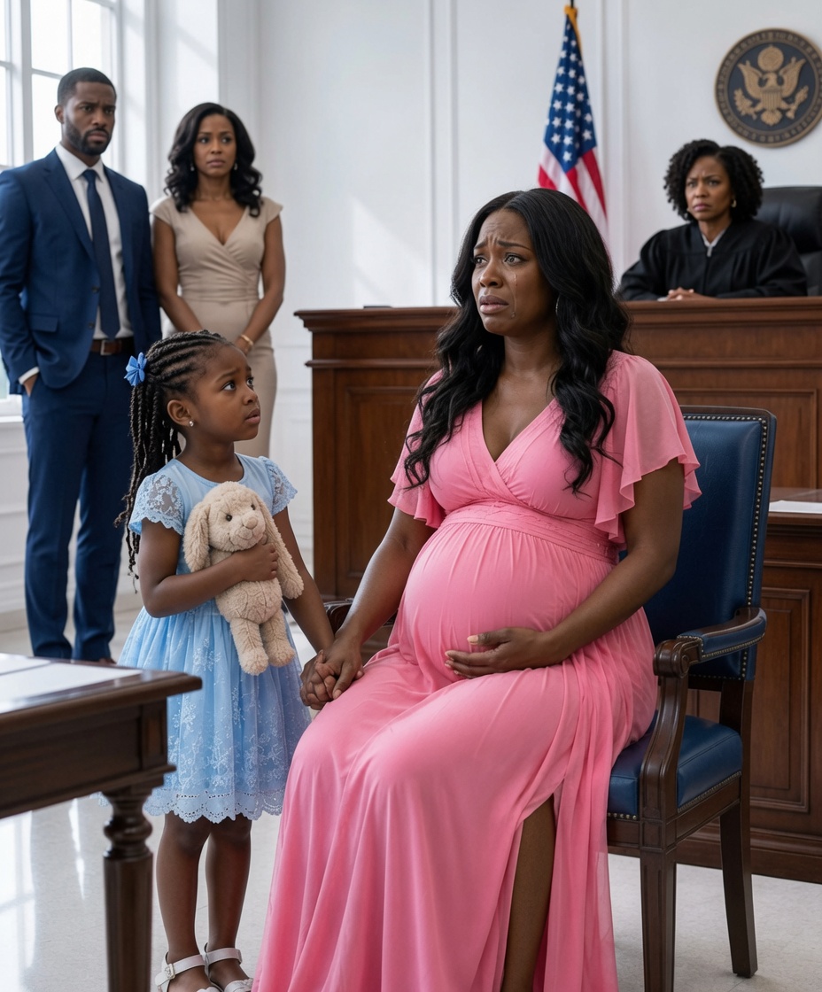 Eight Months Pregnant, She Gave Her Ch3ating Husband Everything In Court — Until A Six-Year-Old Girl Walked In With A Stuffed Rabbit And Revealed His Secret.