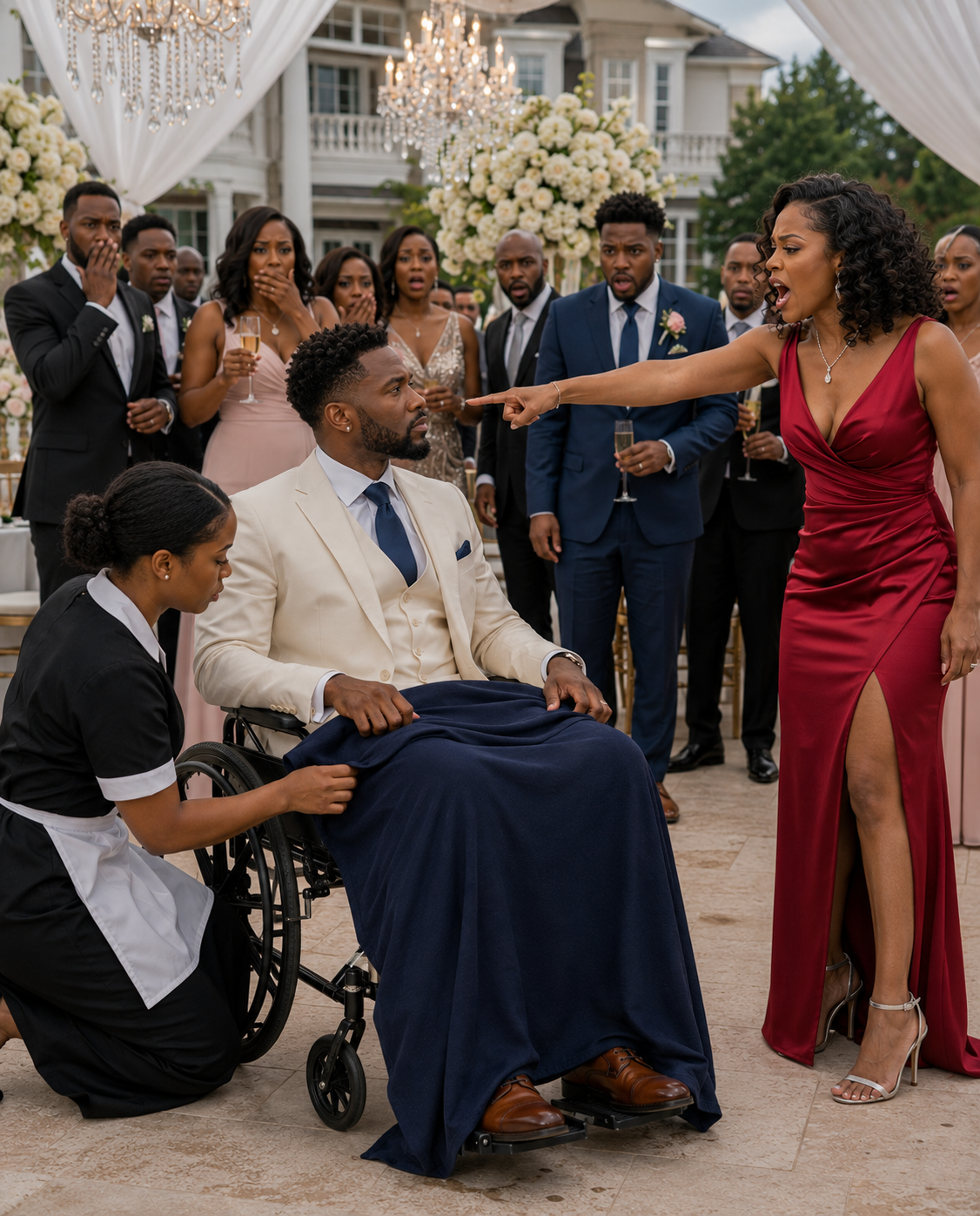 I pretended the accident had broken my bones, so I sat silently in my wheelchair and watched my fiancée laugh mockingly in front of everyone. “Look at you,” she sneered, leaning closer. “Now you’re nothing—just a useless cripple.” No one defended me. Only the maid knelt beside me,