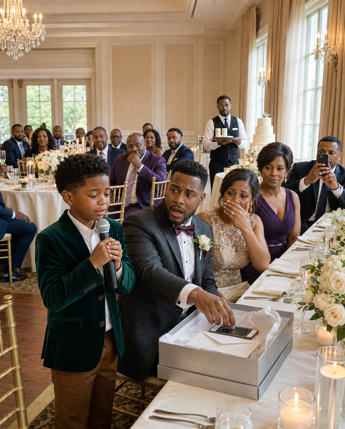 My ex ch3ated, abandoned me and our son, then invited us to his wedding. During his speech, he laughed, “Leaving that trash behind was my best decision.” Everyone laughed until my son took the mic and handed him a “gift.” One second after opening it, his scream silenced the room.