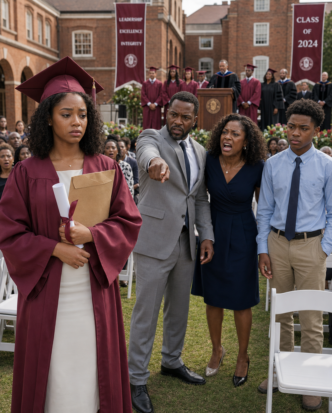 At my own graduation, my father sla:pped me so hard my cap hit the floor. “You don’t deserve that degree,” he spat, while my mother screamed, “You’re just a failure in a gown!”