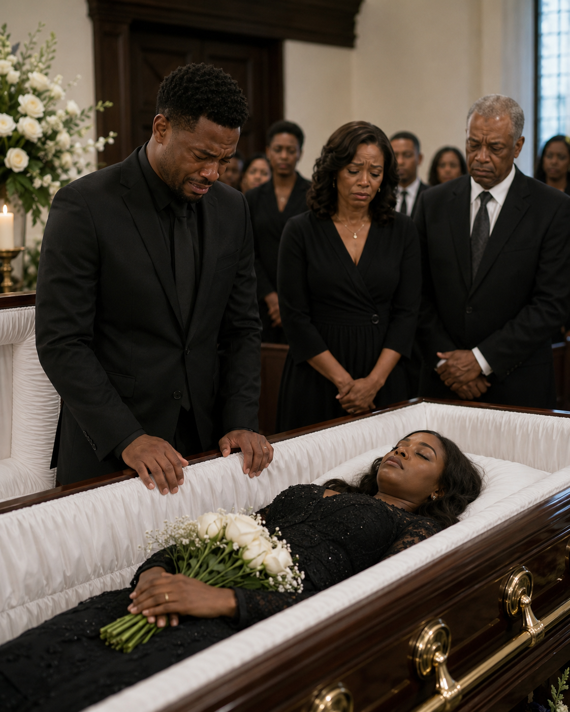 I stood by her coffin, hands shaking, trying to be a “strong husband” while my unborn child slept inside her. “Just… let me see her one last time,” I whispered. The room went silent as I leaned in—and her belly shifted.