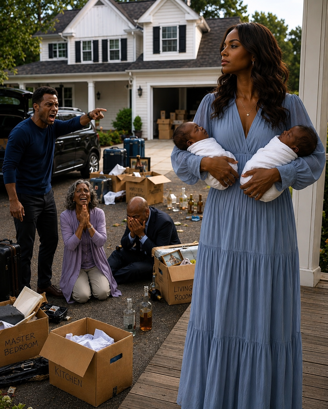 Hours after I gave birth to twins, my husband abandoned me to propose to his mistress—the woman claiming she saved his family by buying their mansion. “I’m keeping the boy. You’re homeless,”