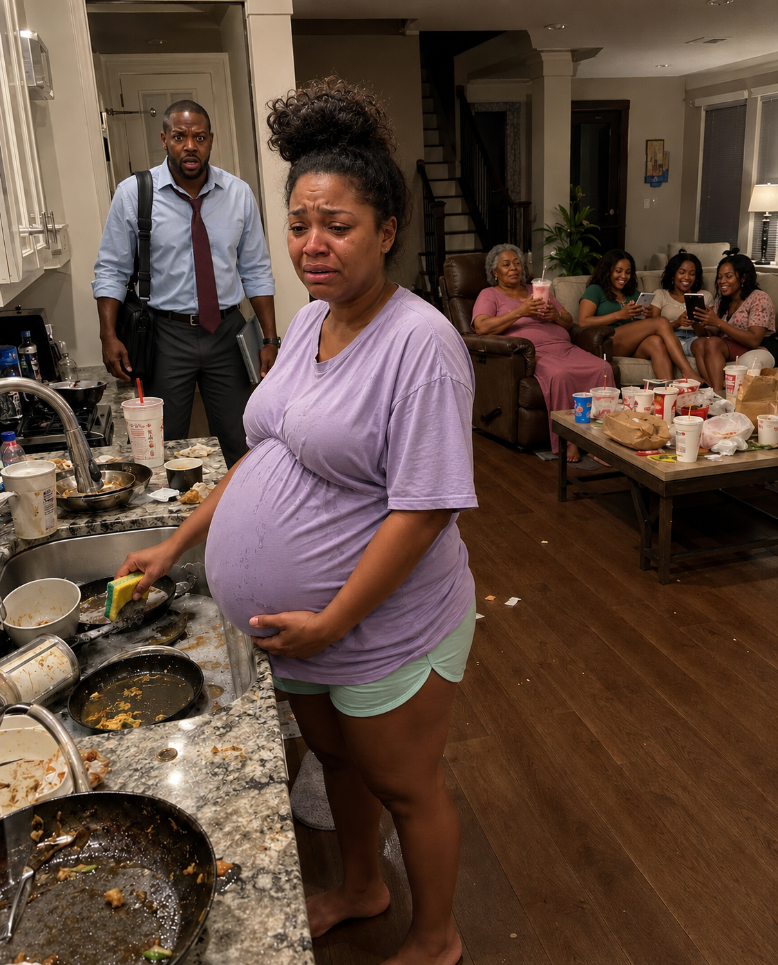 He came home at 10 P.M. and found his 8-MONTH PREG.NANT WIFE WASHING DISHES ALONE while his family laughed in the living room … but after discovering they had THROWN AWAY HER MEDIC.ATION, he looked at them and said, “Your comfortable life ends tonight” ...
