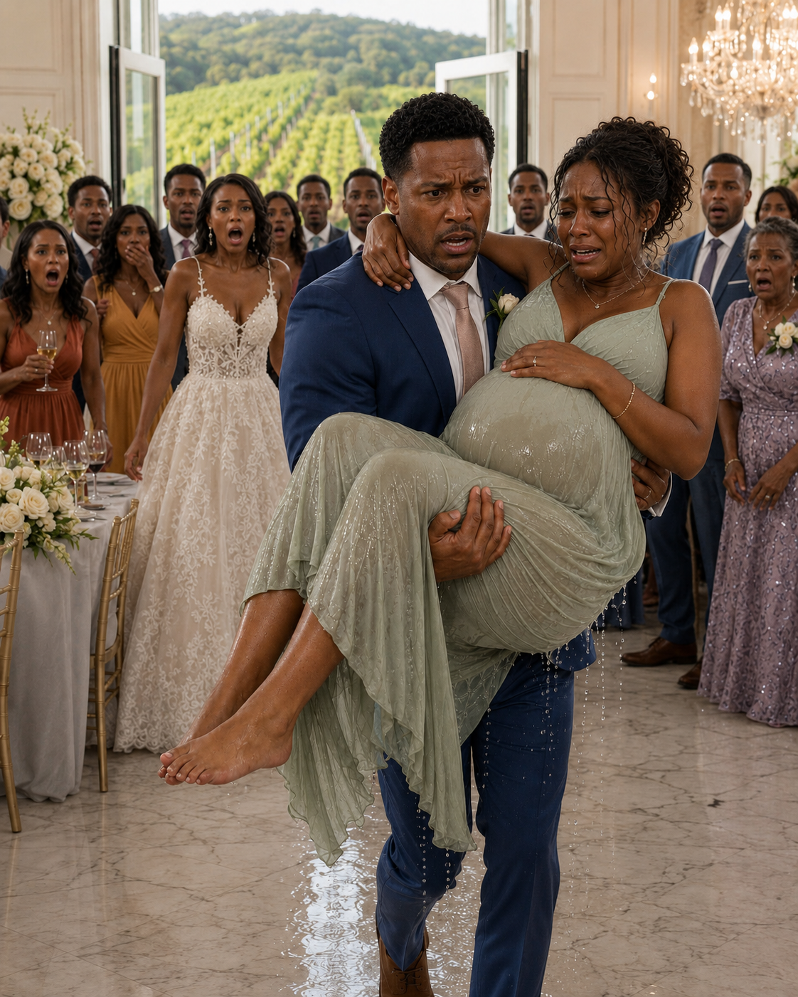 My water broke in the middle of my sister-in-law’s lavish vineyard wedding, soaking the marble floor beneath my feet. “Please—call an ambulance,” I gasped, but my mother-in-law hurried me into a nearby bathroom and closed the door behind me. “This baby will not steal her spotlight,” she hissed.