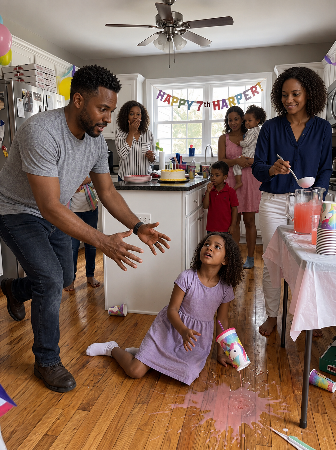 My 7-Year-Old Daughter Coll@psed Moments Before We Sang Happy Birthday—While I Scre:amed Her Name, My Sister Smiled Beside the Drink Table. Then My Husband Picked Up Her Unicorn Cup and Asked, “Who Made This Drink?” I Said Nothing. I Just Opened the Pantry Camera Footage—And Suddenly, My Sister Wasn’t Smiling Anymore.