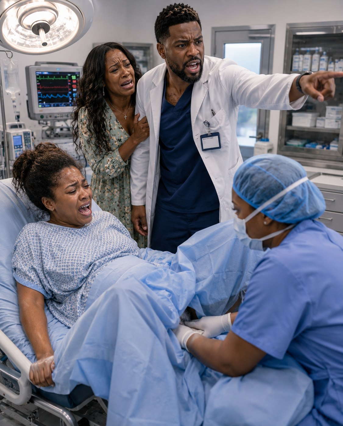 I was in labor with a 10-pound baby, but my cruel doctor husband refused a c-section and forced me to deliver naturally, believing I had mistreated his female intern. When it was over, he entered the delivery room, panicked, and collapsed…