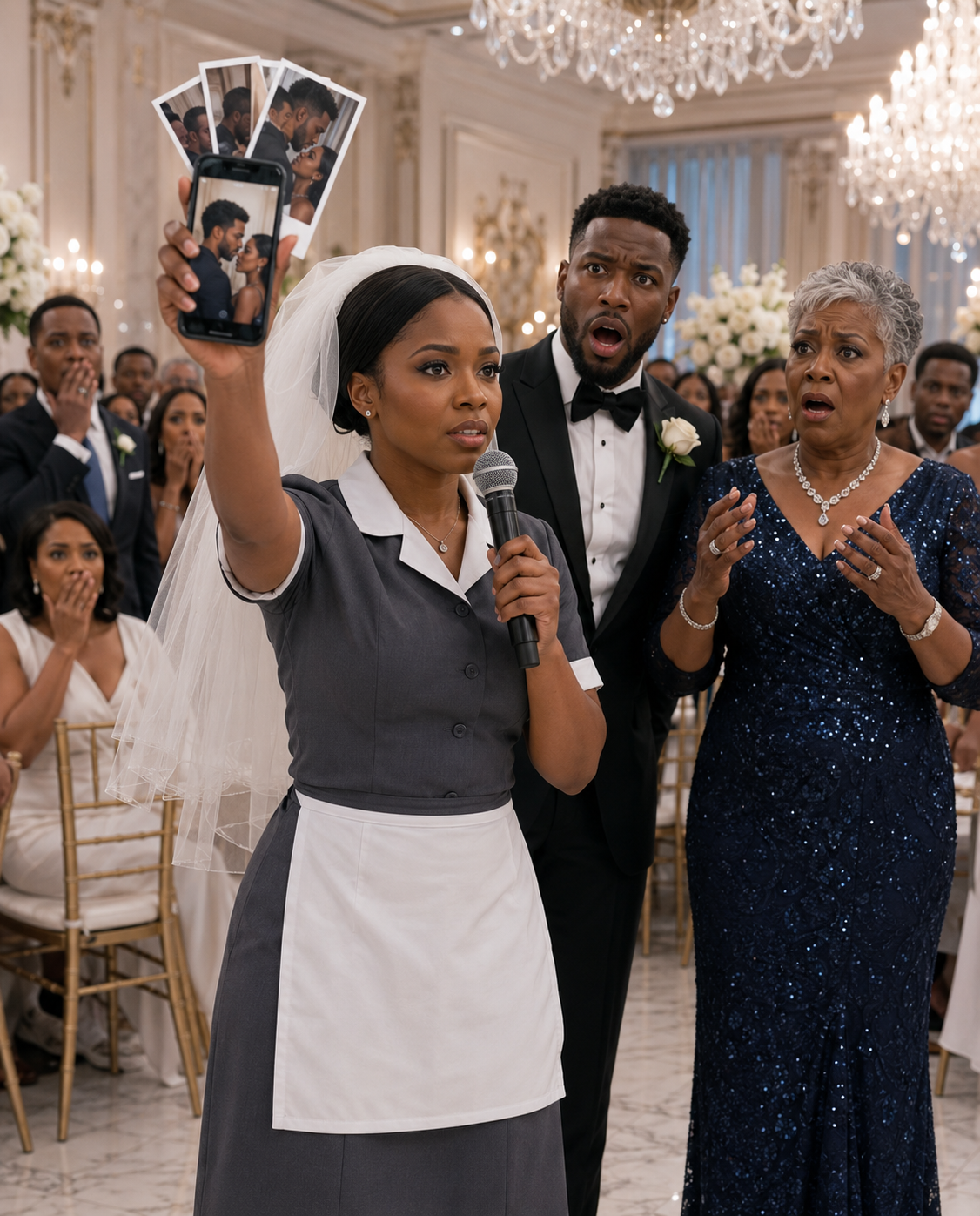 My mother-in-law hid my wedding dress and left me a maid’s uniform along with a note that read, “Know your place”; in front of 200 guests, I wore that outfit, held my father’s hand, and walked down the aisle without crying, revealing a secret that would ruin their lives forever.