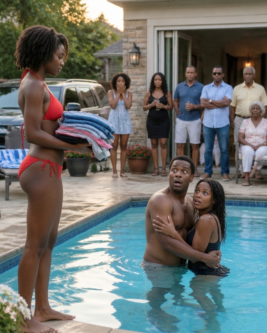At 5:42 p.m., I found my husband in our $18,000 backyard pool with the neighbor who borrowed sugar every Tuesday. He whispered, “Don’t make a scene.” So I picked up their clothes, pressed one button, and let the whole subdivision hear the truth.