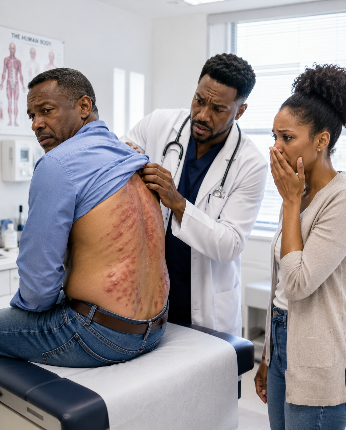 I froze when I saw them—dozens of tiny red bumps dotting my husband’s back, clustered like something had been laid there. “It’s probably a rash,” he muttered, trying to laugh it off.