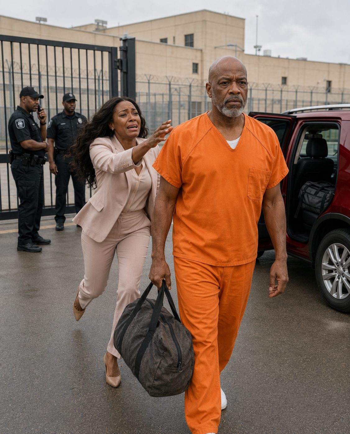 My father-in-law was finally released after five years in prison, but his own children said, “Let him take the bus home and sleep in the storage shed until the wedding is over.” I drove more than 330 miles to meet him at the gate. When he asked why no one else had come, I protected them with a lie. Then he handed me a folded note and begged me to stop at a secret address before taking him home. The name written at the bottom belonged to the son who had vanished the day he was sentenced.
