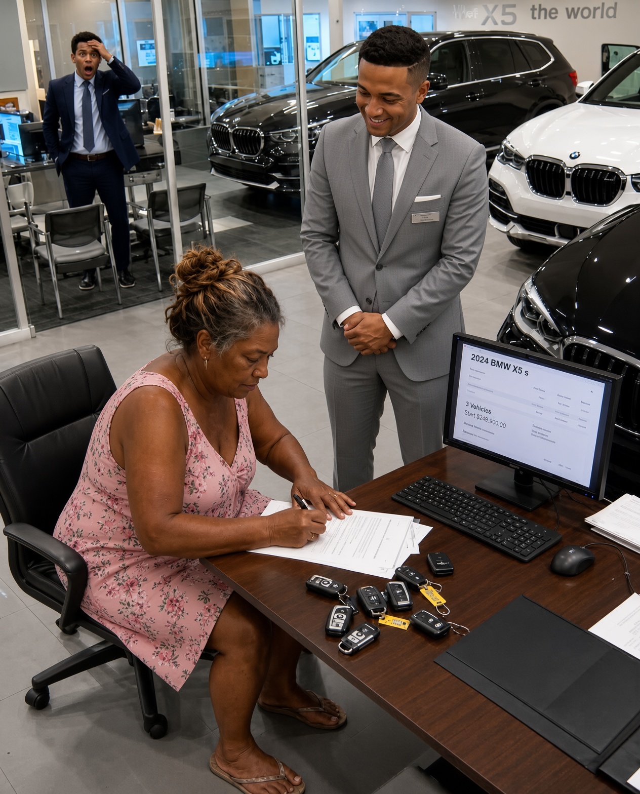 The BMW Salesman Took One Look at Mary Carter's Faded Farm Dress, Laughed in Front of the Whole Showroom, and Said, "Try the Used-Car Lot — That's More Your Speed."
