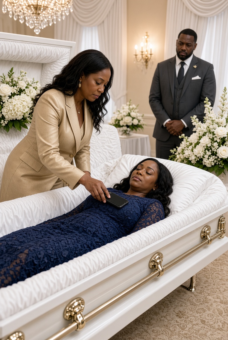 My husband stood beside my closed coffin, pretending to grieve, until the room emptied. Then he handed my phone to his mistress and whispered, “You know where to hide it.” After 9 years of marriage, they thought I was finally out of their way. But when I secretly checked my accounts that night, I discovered my phone was only the beginning—and they had been hiding something far more dangerous.