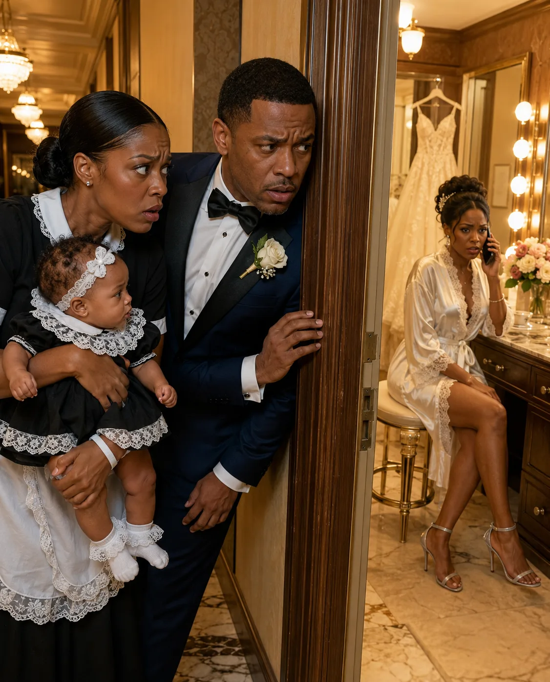 My Son’s Nanny Grabbed My Arm 90 Minutes Before My Wedding and Whispered, “Don’t Go Down Yet.” I Hid Behind the Half-Open Door and Heard My Bride-to-Be Talking About My Company, My House, and My 11-Month-Old Baby. Then She Said One Sentence That Made Me Cancel the Wedding Before a Single Guest Knew Why.