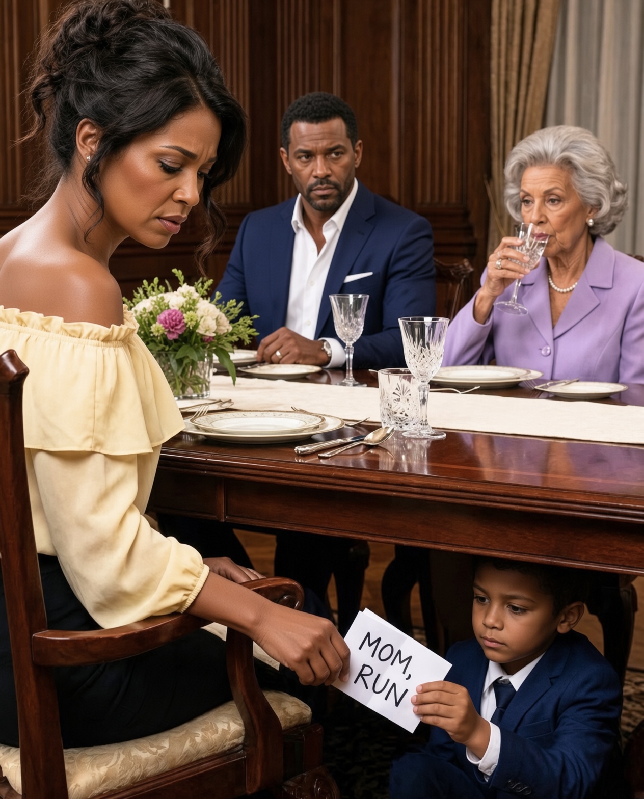 My mother-in-law urged me to drink her tea, but beneath the table, my son warned me with three words: “Mom, run.” I smiled, pretended I wasn’t feeling well, and walked out without saying a thing. Later, a lawyer examined some photos, an insurance policy, and a cup my son had hidden. What they revealed exposed a terrifying family secret years in the making.