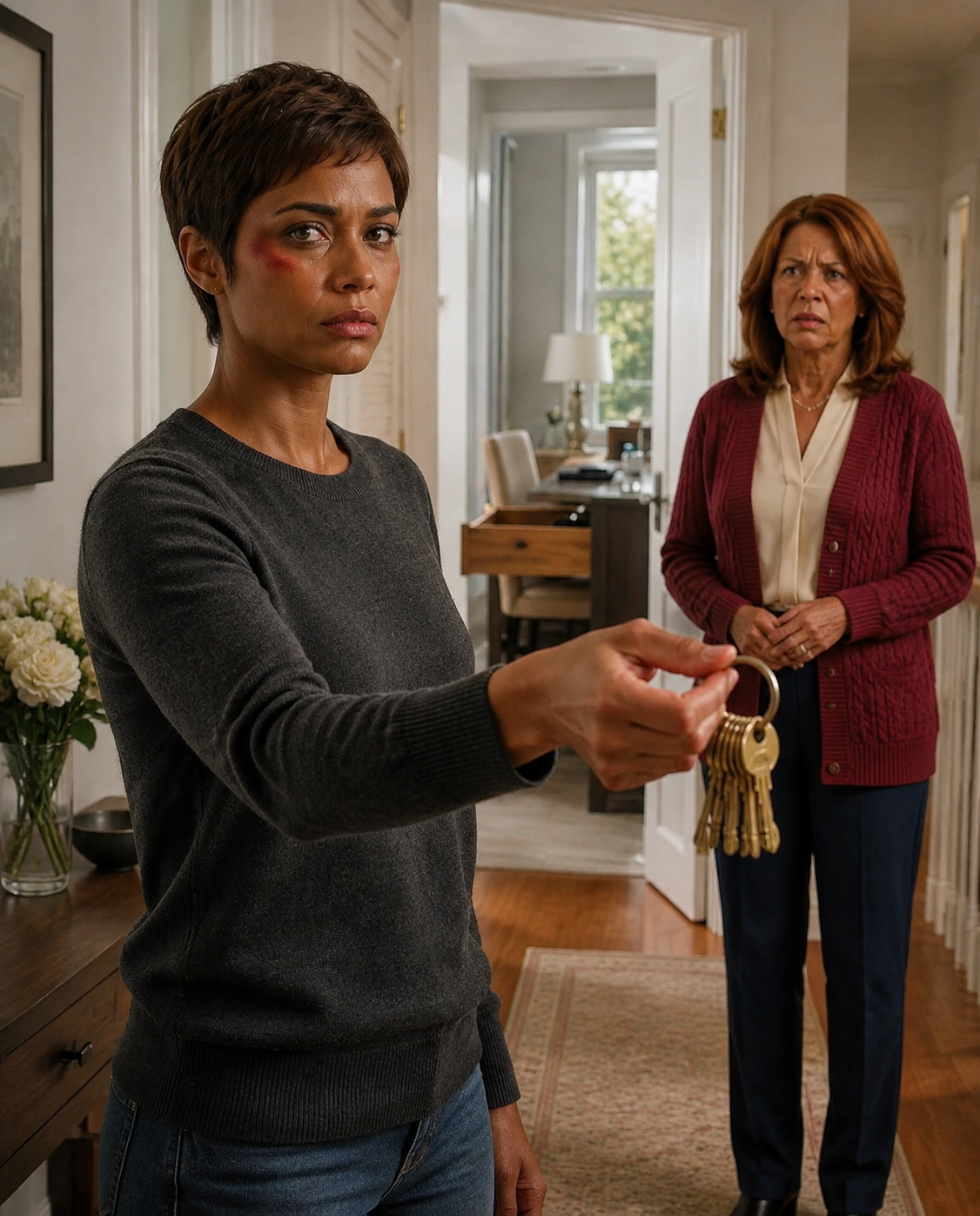 My mother-in-law flung a heavy set of keys straight at my face after I told her she was no longer allowed into our bedroom. "This is my son's house," she snapped back. That very afternoon, I changed every single lock — the deed had only ever carried one name on it: mine.