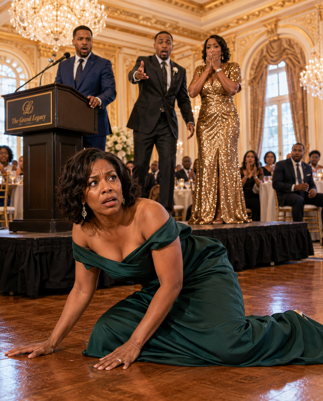 "At My Husband's CEO Ceremony, His Secretary Kissed Him on the Mouth in Front of 500 Employees. When I Stepped Forward, He Shoved Me to the Floor in My Own Dress and Screamed 'Know Your Place!' While the Entire Room Laughed. Then I Stood Up—and Said the One Sentence That Ended His Career on the Spot."